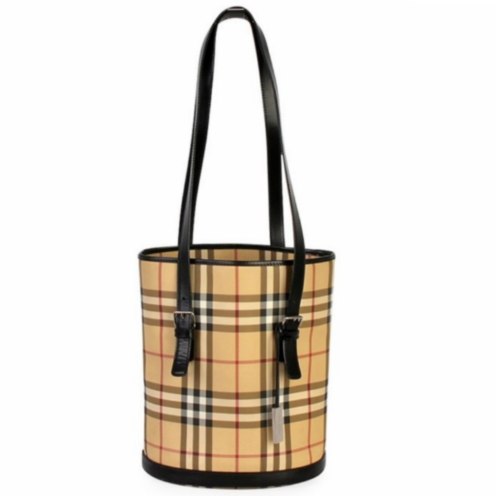 Burberry Nova Beige/Brown Check, Adjustable Strap Check Bucket Bag.